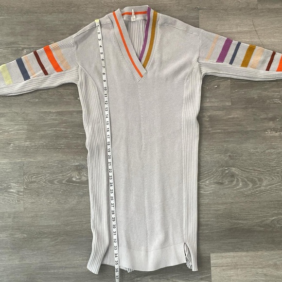 Daily Practice Ribbed Sweater Dress – Gray w/ Multicolor Stripe Trim - Picture 8 of 8